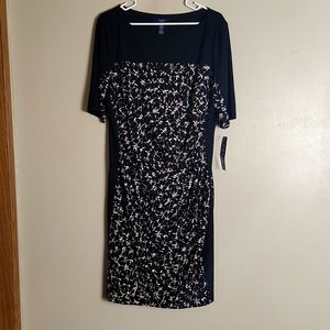 Chaps Stretchy Patterned Black Dress
